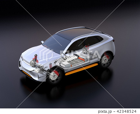 駆動部、バッテリーパックなどの部品が見える電動SUVのイメージ 42348524