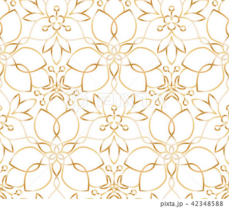 Seamless golden flower pattern on white background 42348588