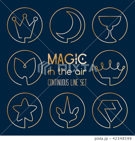 Set of golden magic fantasy line art icons Set of golden magic fantasy line art icons 42348599