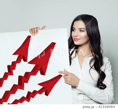 Business Woman Showing Singboard Banner Business Woman Showing Singboard Banner 42349464