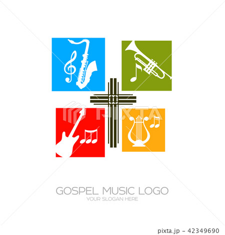 Gospel music logo. Musical instruments for the ser Gospel music logo. Musical instruments for the ser 42349690