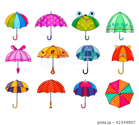 Kids umbrella vector childish umbrella-shaped rainy protection open and children dotted parasol 42349907