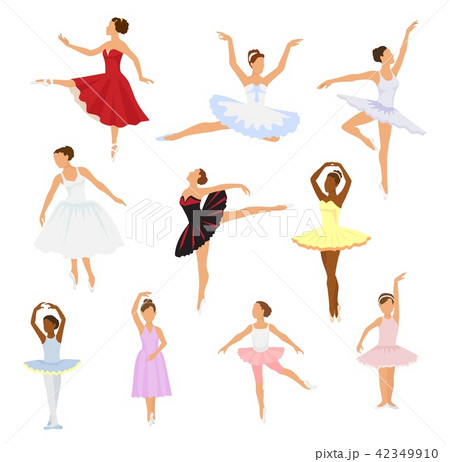 Ballet dancer vector ballerina woman character dancing in ballet-skirt tutu illustration set of 42349910
