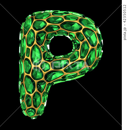 3D Diamond letter P on black isolated 42350512