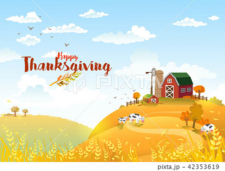 Thanksgiving autmn landscape with farm. 42353619
