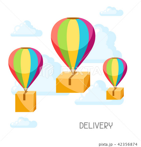 Hot air balloons with delivery boxes. Hot air balloons with delivery boxes. 42356874