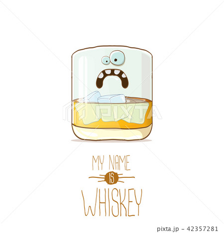 vector funny whiskey glass character isolated on white background. My name is whiskey vector concept 42357281