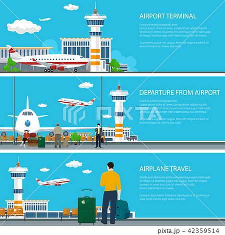 Set of Airport Banners,  Airplane Arrives and Fly  42359514