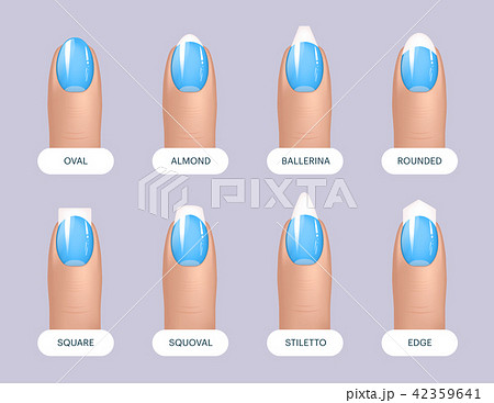 Set of simple realistic blue manicured nails with different shapes. Vector illustration for your Set of simple realistic blue manicured nails with different shapes. Vector illustration for your 42359641