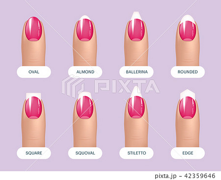 Set of simple realistic pink manicured nails with different shapes. Vector illustration for your Set of simple realistic pink manicured nails with different shapes. Vector illustration for your 42359646