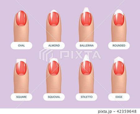 Set of simple realistic red manicured nails with different shapes. Vector illustration for your 42359648