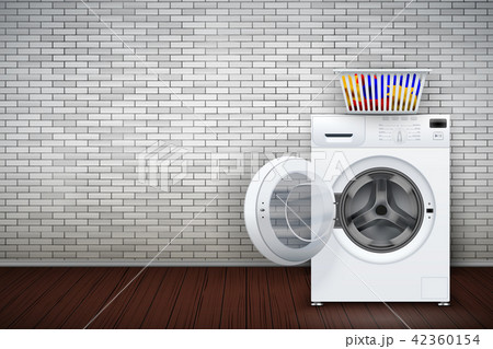 Laundry room of brick wall and washing machine Laundry room of brick wall and washing machine 42360154