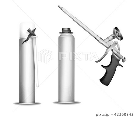 Construction foam bottle illustration of 3D isolated realistic PU foam sprayer gun mockup model 42360343