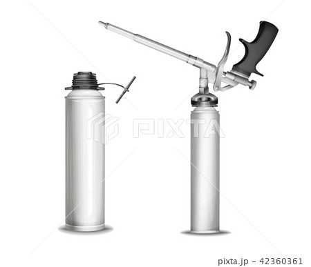 Construction foam bottle model illustration of 3D isolated realistic PU foam sprayer gun mockup 42360361