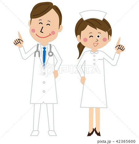 ポップな医者と看護師の男女が指差しのイラスト素材