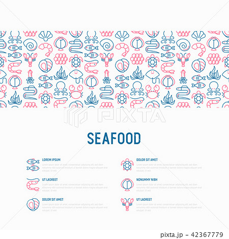 Seafood concept with thin line icons 42367779
