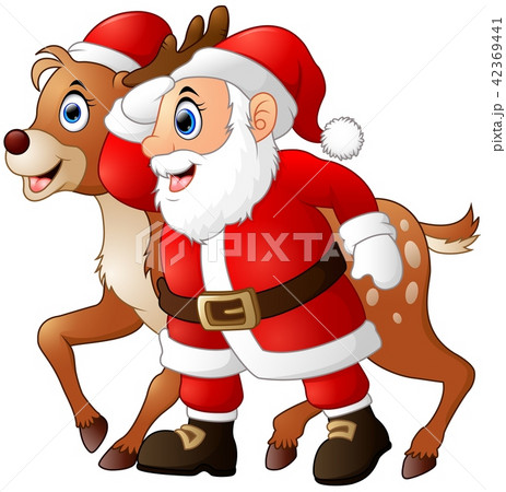 illustration of Happy cartoon Santa and reindeer illustration of Happy cartoon Santa and reindeer 42369441