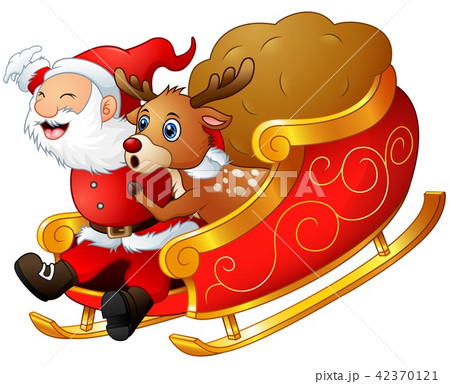 Illustration of Santa claus and a reindeer riding  42370121