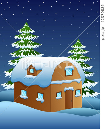 Christmas night with a fir tree and snowy houses 42370886
