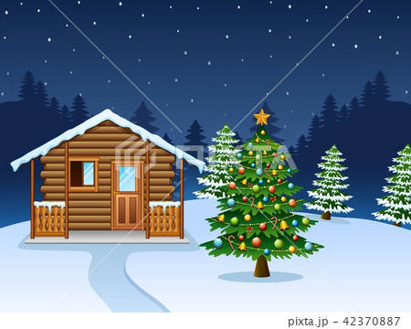 Christmas night scene with a snowy wooden house 42370887