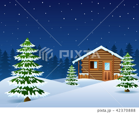 Christmas wooden house with fir trees 42370888