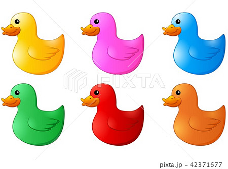 Several colors rubber ducks on white background 42371677