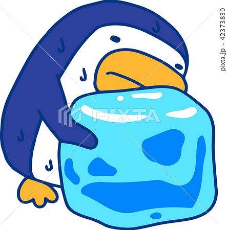青いペンギン 暑い 猛暑 汗のイラスト素材