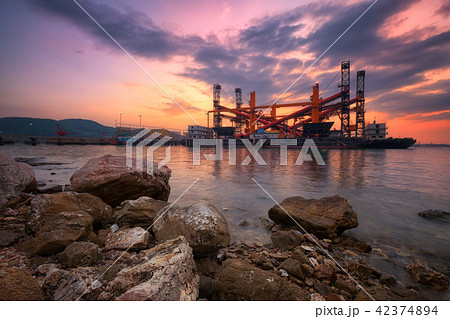 Aerial view of Shipyard with beautiful sunset 42374894