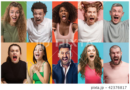 Angry people screaming. The collage of different human facial expressions, emotions and feelings of Angry people screaming. The collage of different human facial expressions, emotions and feelings of 42376817