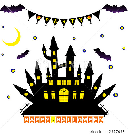 ハロウィン ガーランドとお城のプレートのイラスト素材
