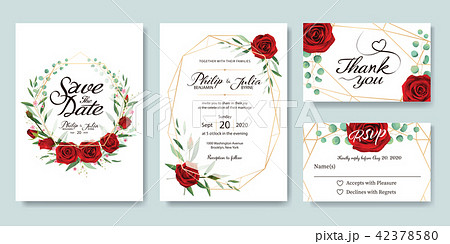 Red rose wedding invitation card. 結婚式の招待状 42378580