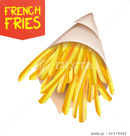 French Fries Potatoes Vector. Paper Bag Container. Tasty Fast Food Potato. Isolated Realistic French Fries Potatoes Vector. Paper Bag Container. Tasty Fast Food Potato. Isolated Realistic 42379492