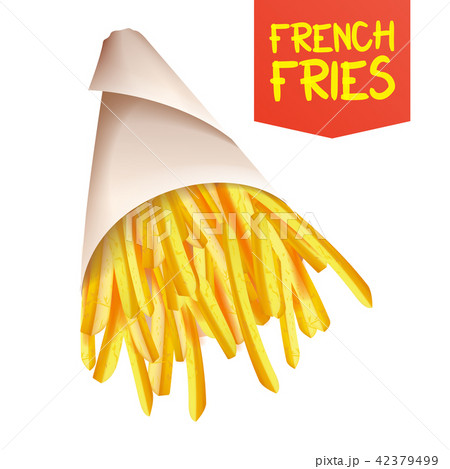 French Fries Potatoes Vector. ast Food Icons Potato. Full Paper Bag, Cone. Isolated Realistic 42379499