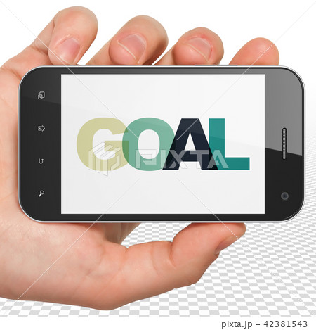 Marketing concept: Hand Holding Smartphone with Goal on  display 42381543