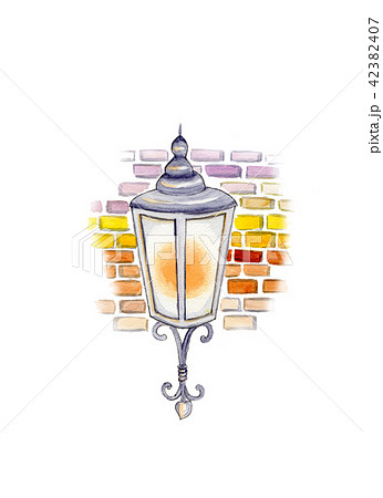 ランプ 赤煉瓦 手描き水彩画のイラスト素材