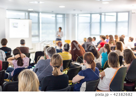 Speaker giving presentation on business conference. Speaker giving presentation on business conference. 42382682