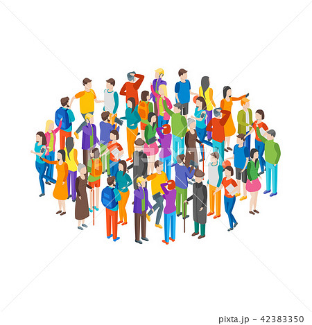 People Characters Crowd Circle Isometric View のイラスト素材