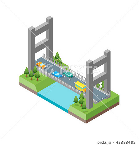 Bridge with Cars Isometric View. Vector 42383485