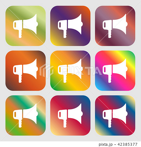 megaphone icon . Nine buttons with bright gradient 42385377