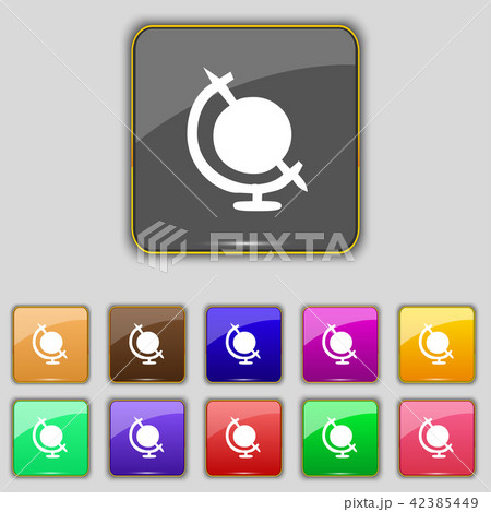icon world sign. Set with eleven colored buttons f 42385449