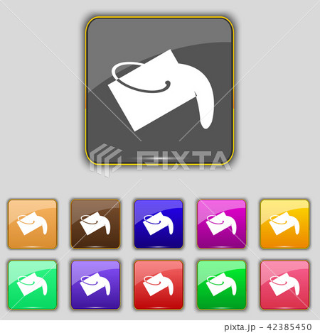 Paint bucket icon sign. Set with eleven colored bu 42385450