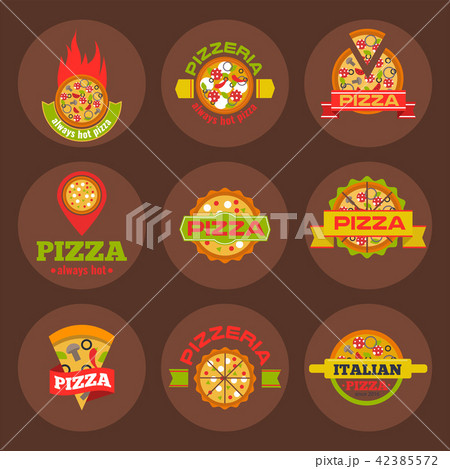 Delivery pizza logo badge pizzeria restaurant service fast food vector illustration. 42385572