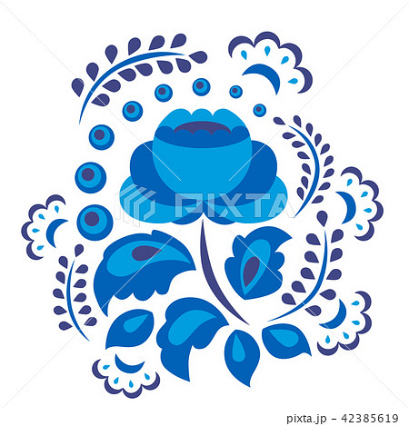Russian ornaments art gzhel style painted with blue on white flower traditional folk bloom branch Russian ornaments art gzhel style painted with blue on white flower traditional folk bloom branch 42385619
