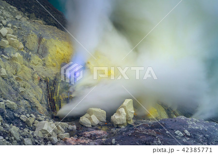 Blue sulfur flames and Sulfur fumes Blue sulfur flames and Sulfur fumes 42385771