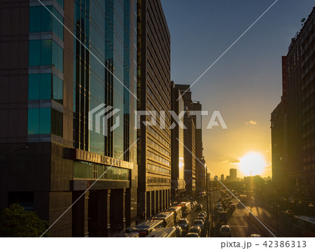 Sunset over modern office buildings in taipei 42386313