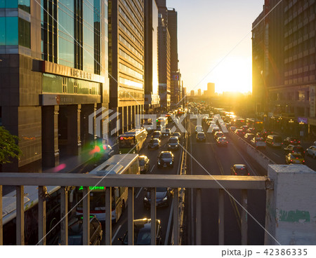 Sunset over modern office buildings in taipei 42386335