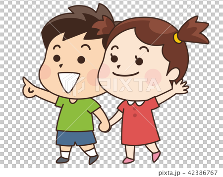 Boys and girls holding hands with a smile - Stock Illustration ...