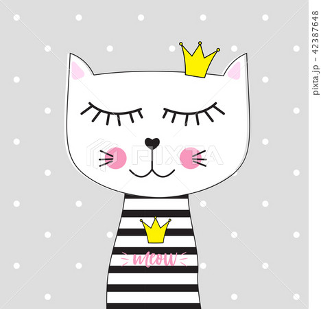 Little Cute Cat Princess Vector Illustration 42387648