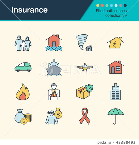 Insurance icons. Filled outline design. 42388493
