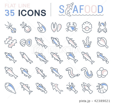 Set Vector Line Icons of Seafood Set Vector Line Icons of Seafood 42389021